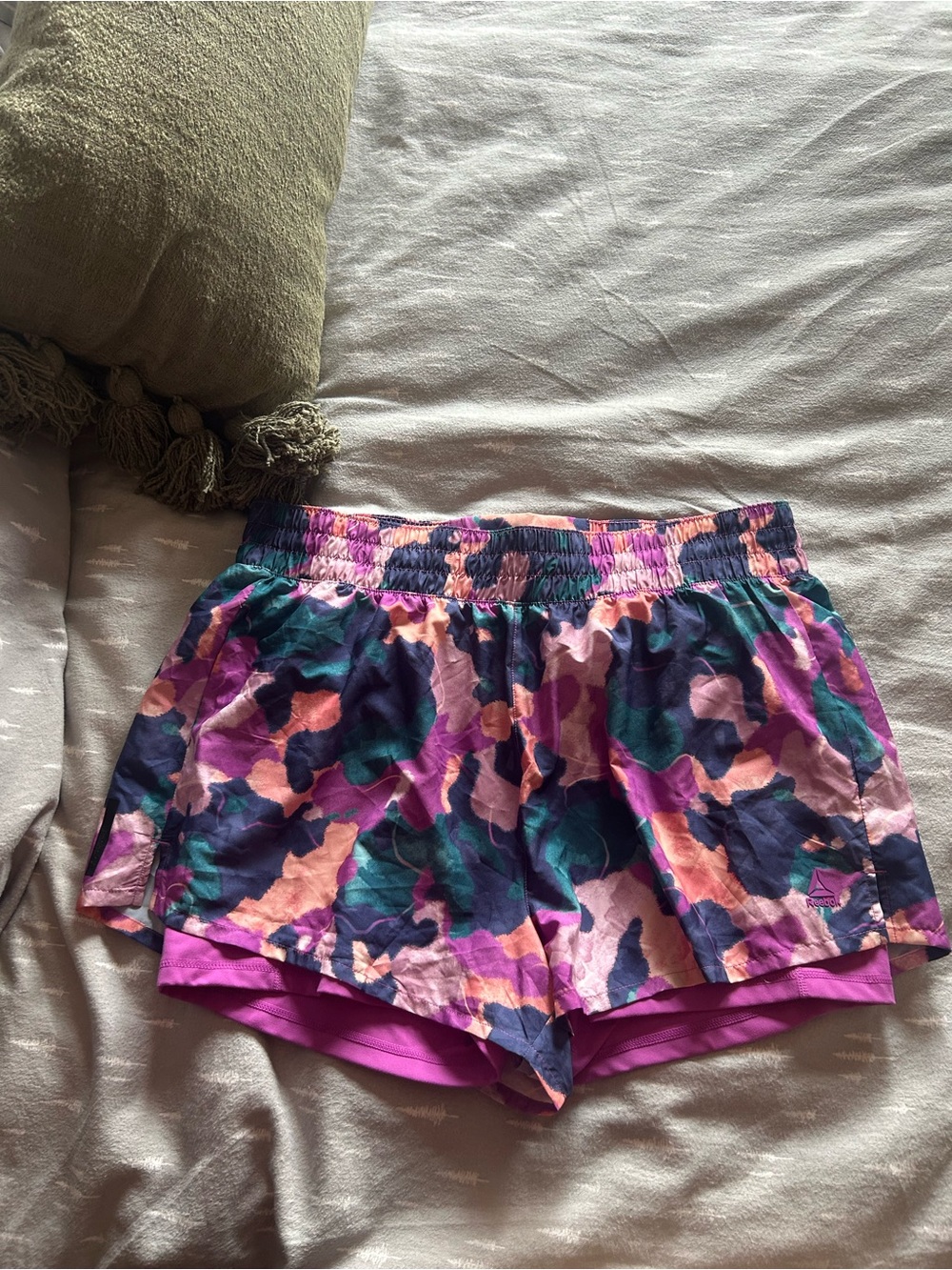 Reebok Women’s Multi-Color Floral Athletic Shorts with Pink Liner